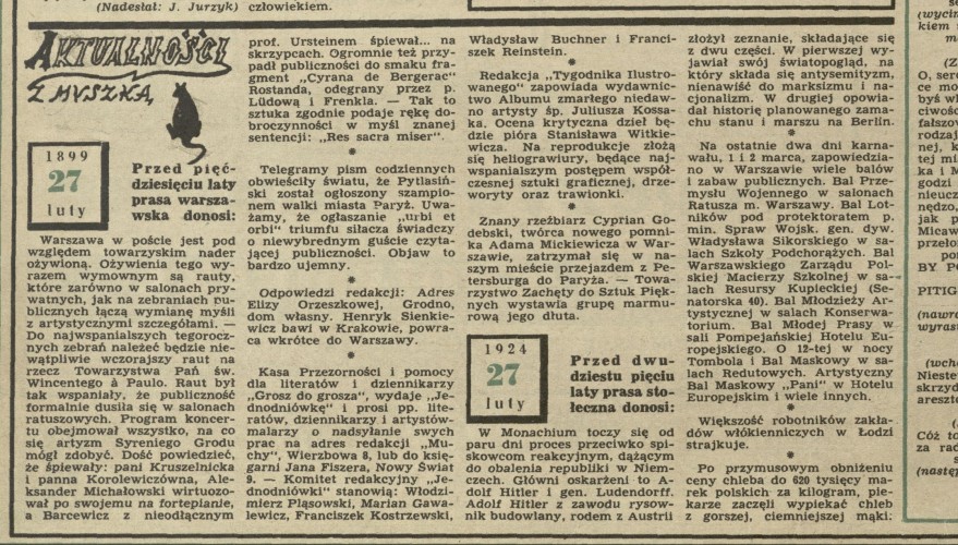 Przed piecdziesieciu laty prasa warszawska donosi