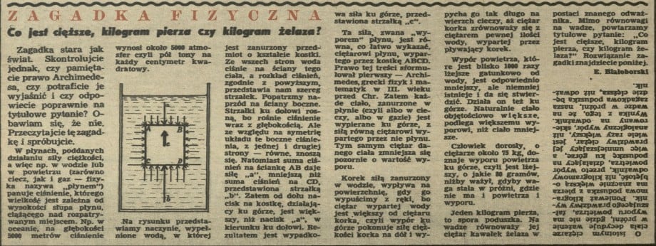 Zagadka fizyczna - Co jest cięższe, kilogram pierza czy kilogram żelaza?