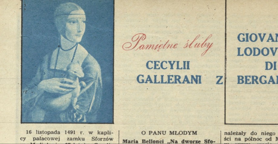 Pamiętne śluby. Cecylii Gallerani z Giovannim Lodovicem di Bergamino