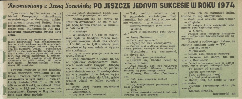 Rozmawiamy z Ireną Szewińską po jeszcze jednym sukcesie w roku 1974