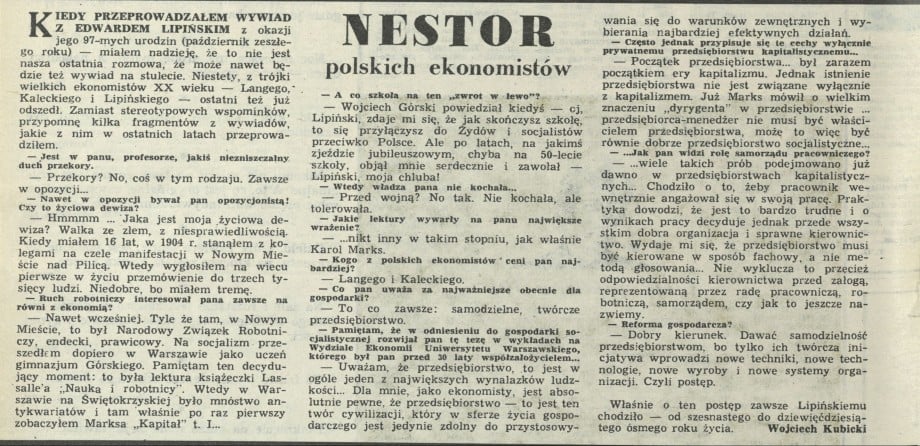 Nestor polskich ekonomistów