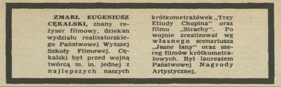 Zmarł Eugeniusz Cękalski, znany reżyser filmowy