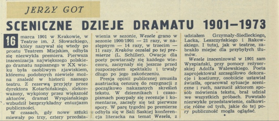 Sceniczne dzieje dramatu 1901-1973