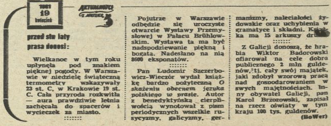 Aktualności z myszką – 19 kwiecień 1881