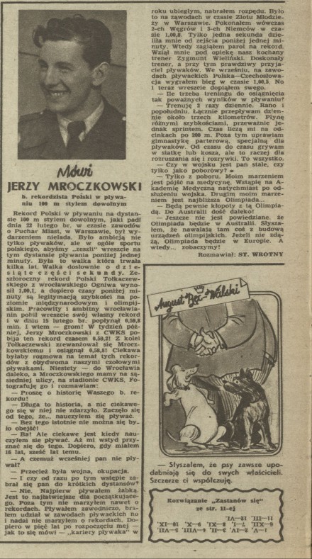 Mówi Jerzy Mroczkowski - b. rekordzista Polski w pływaniu 100 m stylem dowolnym