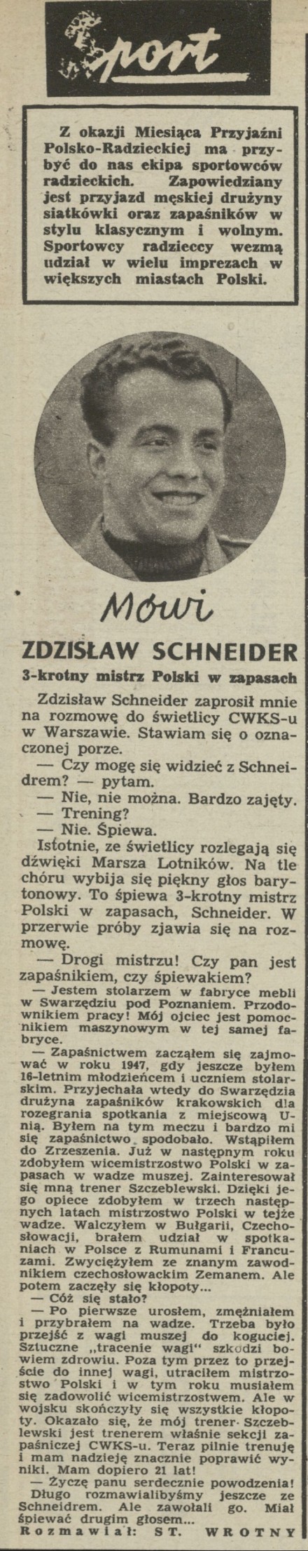 Mówi Zdzisław Schneider - 3-krotny mistrz Polski w zapasach