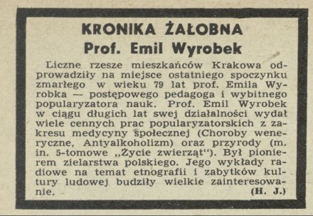 Kronika żałobna prof. Emil Wyrobek