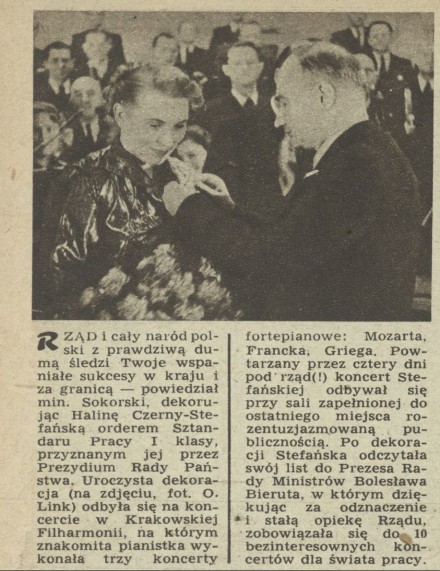 Halina Czerny-Stefańska otrzymała Order Sztandaru Pracy I klasy
