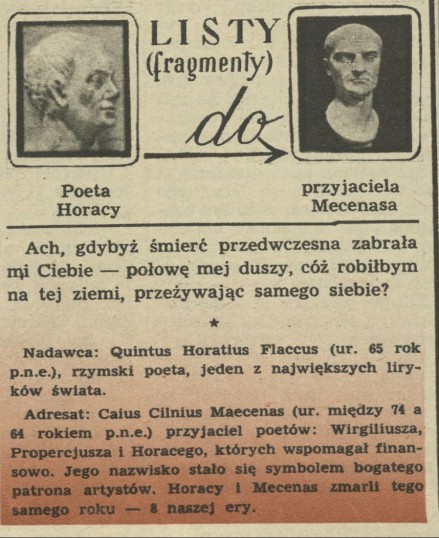 Listy (fragmenty) Poeta Horacy do przyjaciela Mecenasa