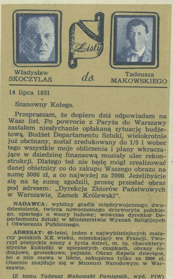 Władysław Skoczylas do Tadeusza Makowskiego