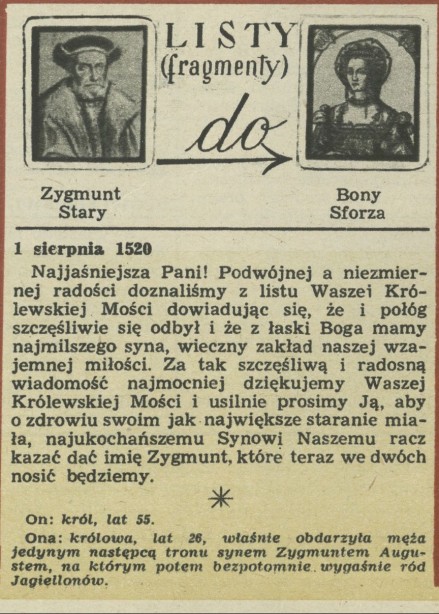 Listy Zygmunta Starego do Bony Sforzy  (fragmenty)