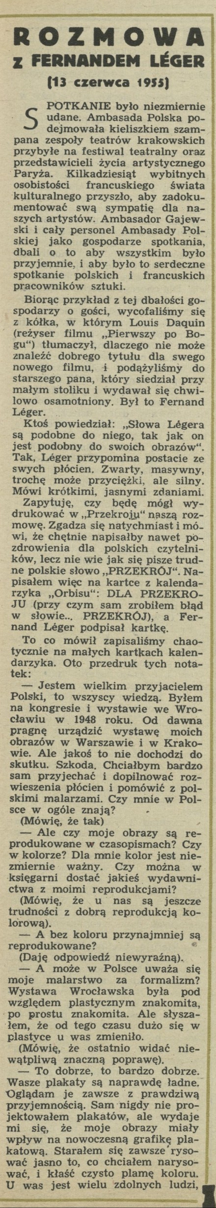 Rozmowa z Fernandem Leger (13 czerwca 1955)