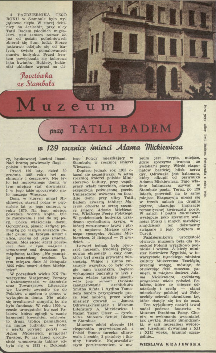 Muzeum przy Tatli Badem. W 129. rocznicę śmierci Adama Mickiewicza