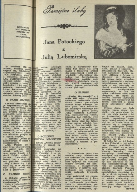 Pamiętne śluby Jana Potockiego z Julią Lubomirską