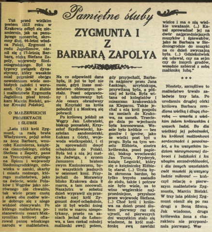 Pamiętne śluby: Zygmunta z Barbarą Zapolya