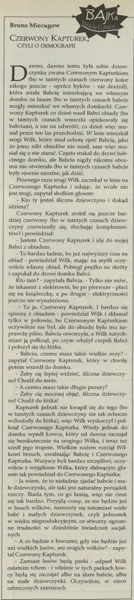 Bajka prawdę Ci powie... Czerwony Kapturek, czyli o demografii