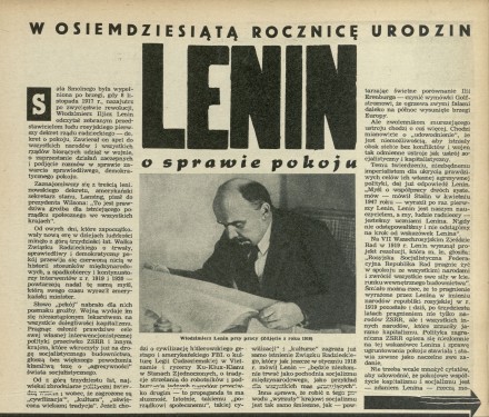 W osiemdziesiątą rocznicę urodzin Lenin o sprawie pokoju