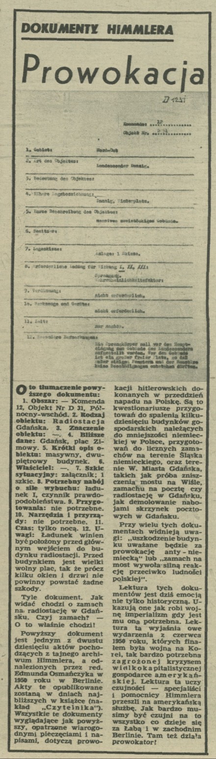 Dokumenty Himmlera - Prowokacja