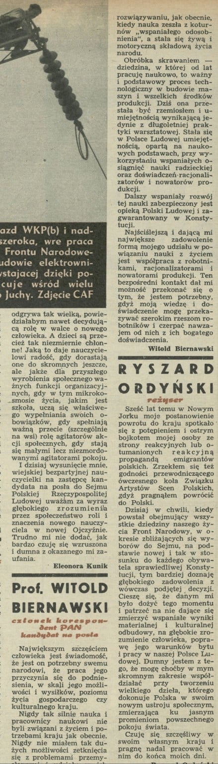 Prof. Witold Biernawski - Członek korespondent PAN, kandydat na posła