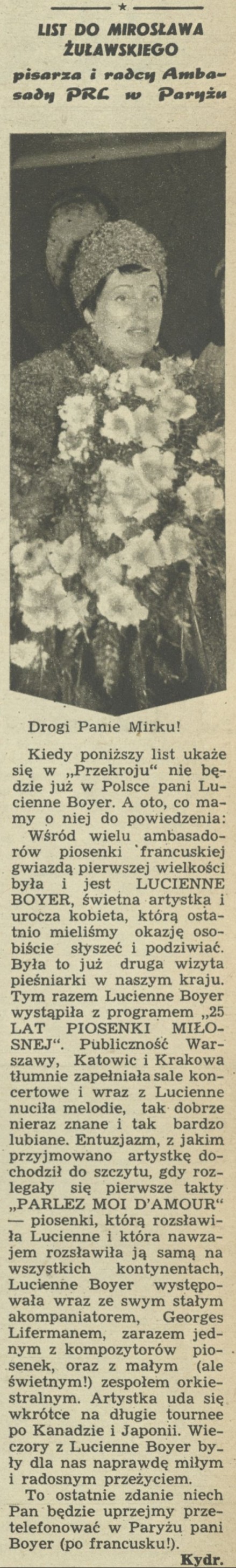 List do MIrosława Żuławskiego, pisarza i radcy Ambasady PRL w Paryżu