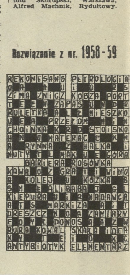 Rozwiązanie krzyżówki z nru 1958-59