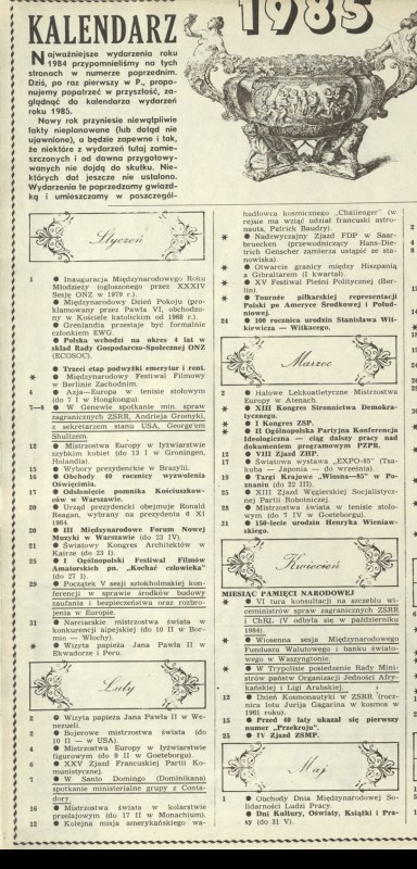 Kalendarz Wydarzen 1985 6 Stycznia 1985 Archiwum Kwartalnik Przekroj 1985 kalendarz