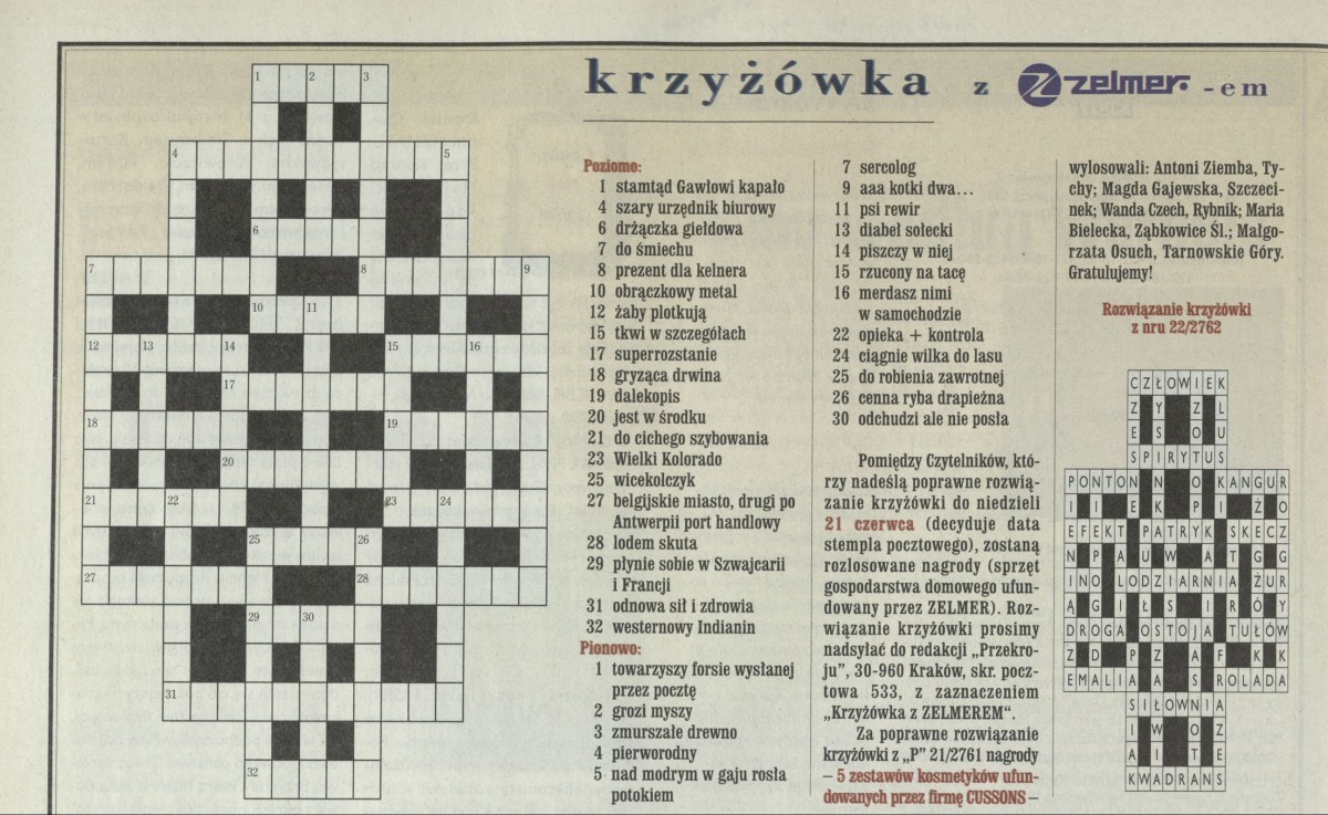 krzyżówka (14 June 1998) Archiwum Przekrój Magazine