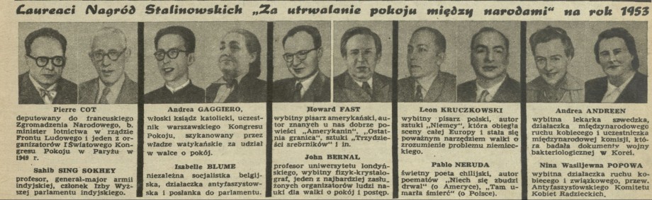 Laureaci Nagród Stalinowskich "Za utrwalanie pokoju między narodami" 1953