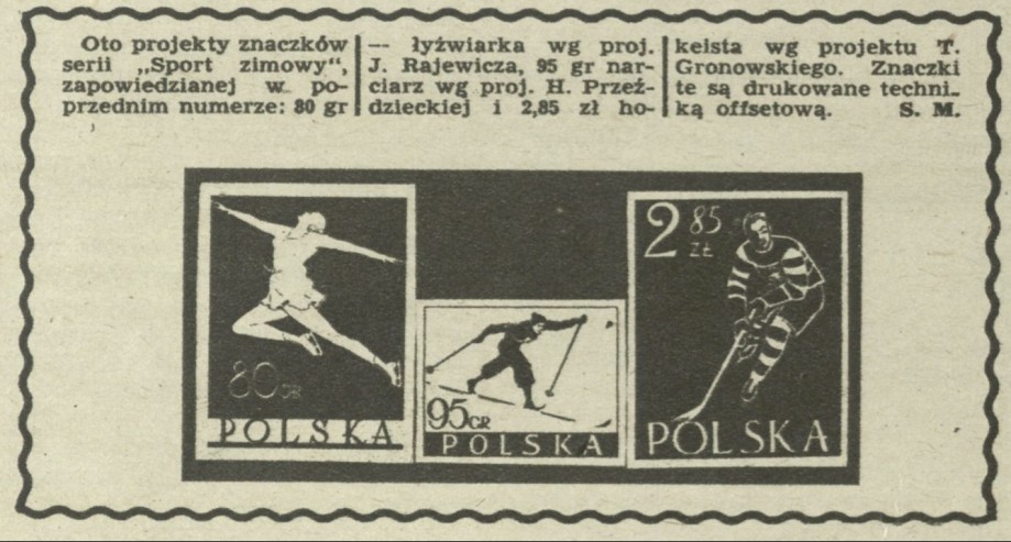 Projekty znaczków serii "Sport zimowy"