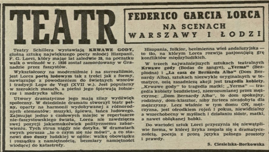 Federico Garcia Lorca na scenach Warszawy i Łodzi