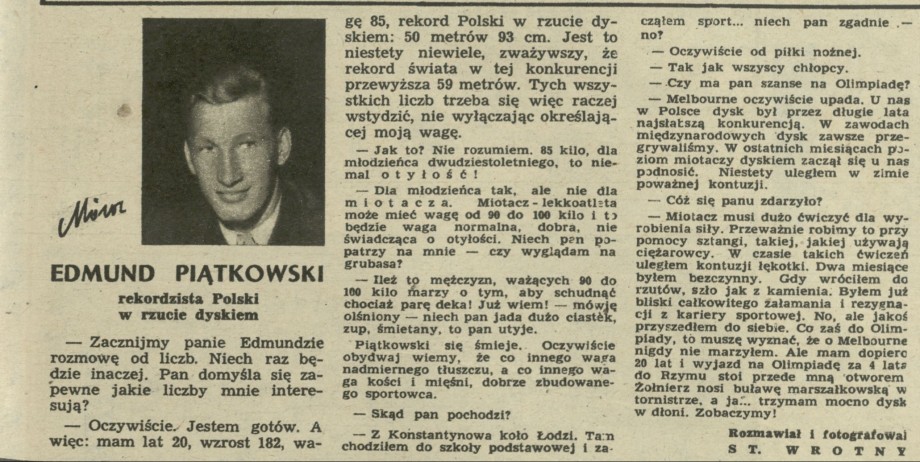 Mówi Edmund Piątkowski - rekordzista Polski w rzucie dyskiem