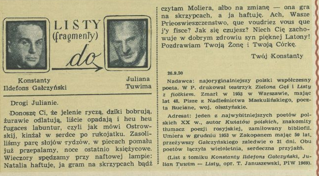 Listy (fragmenty) Konstanty Ildefons Gałczyński do Juliana Tuwima