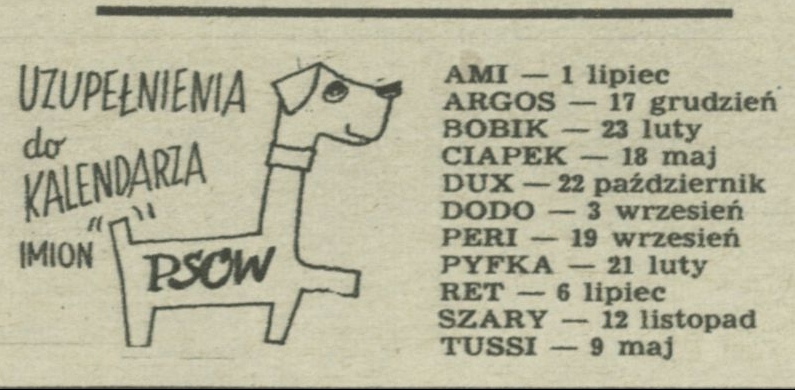 Uzupełnienia do kalendarza imion psów