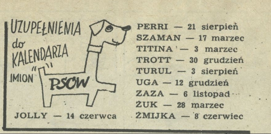 Uzupełnienie kalendarza imion psów