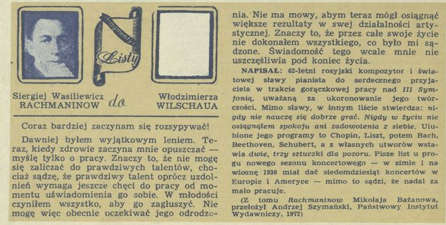 Listy Siergieja Wasiliewicza Rachmaninowa do Włodzimierza Wilschauta