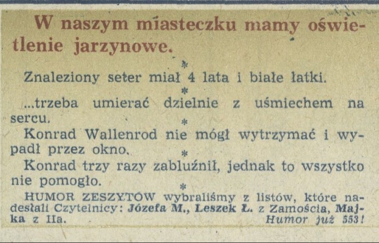 W naszym miasteczku mamy oświetlenie jarzynowe