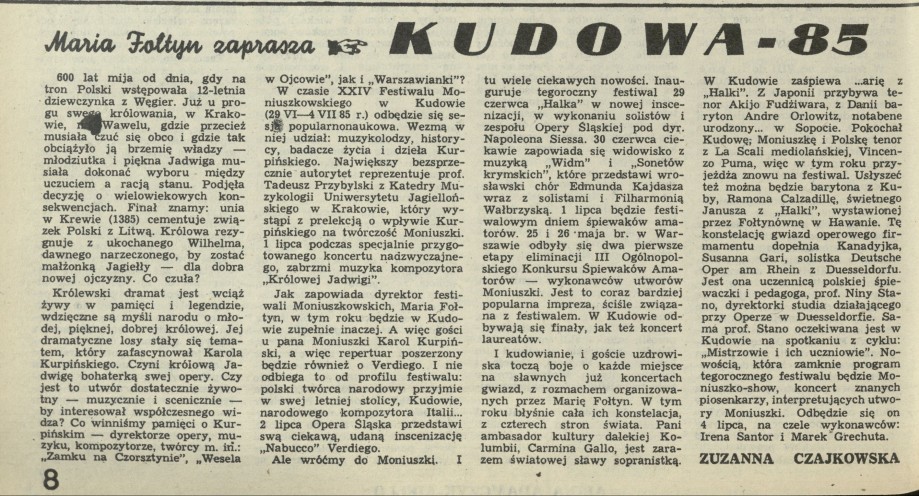 maria Fołtyn zaprasza-Kudowa 85