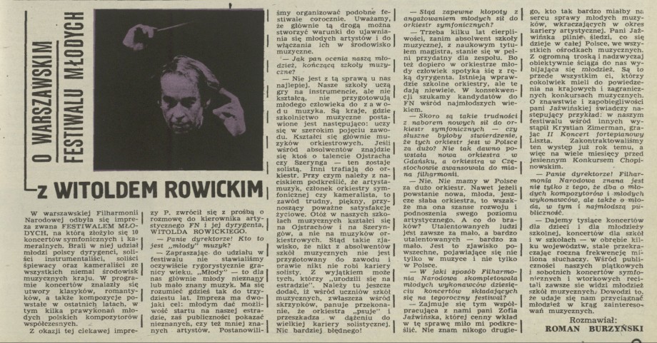 O warszawskim Festiwalu Młodych z Witoldem Rowickim