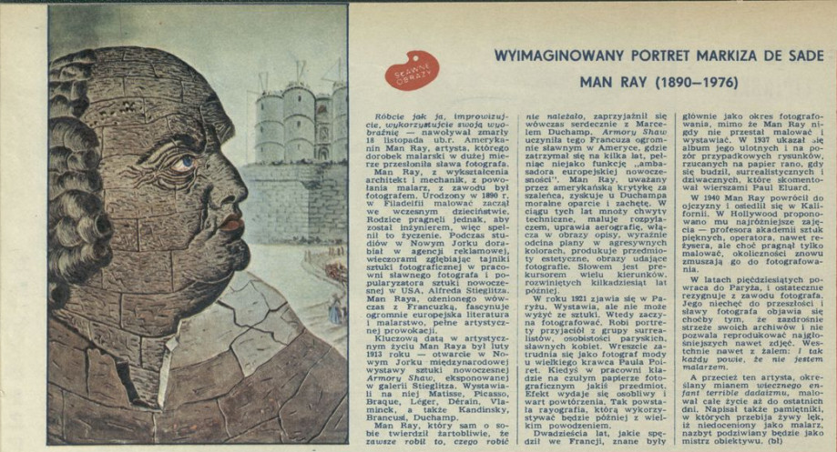 Sławne obrazy: "Wyimaginowany portret Markiza de Sade" Man Ray