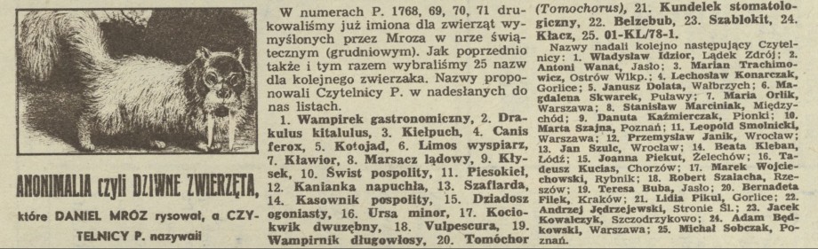 Anonimalia czyli dziwne zwierzęta, które Daniel Mróz rysował, a czytelnicy P. nazywali