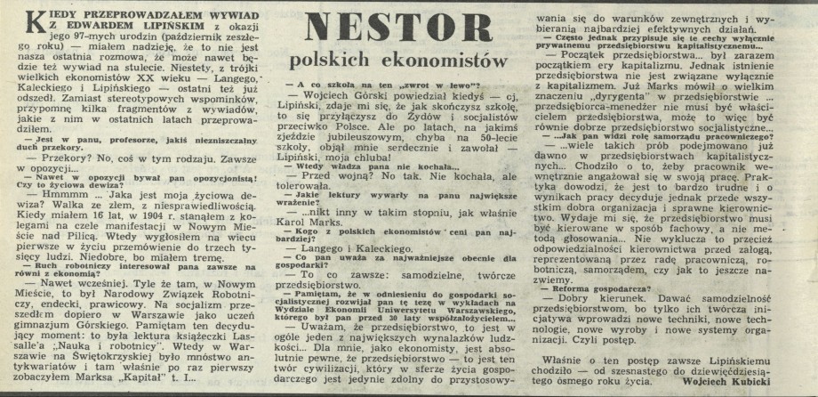 Nestor polskich ekonomistów
