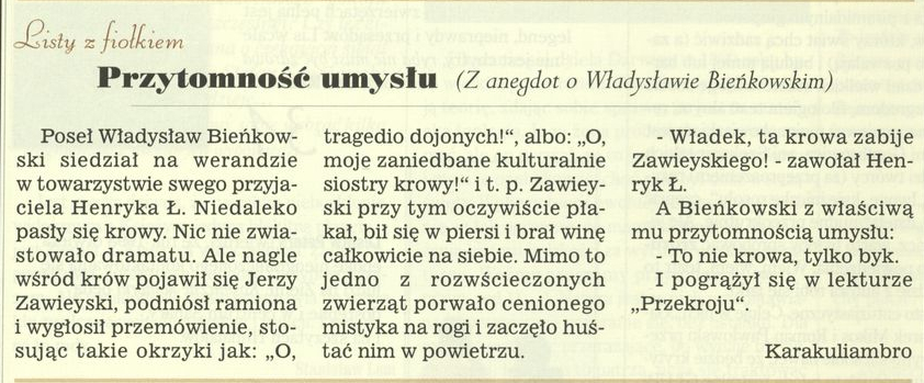 Przytomność umysłu (Z anegdot o Władysławie Bieńkowskim)