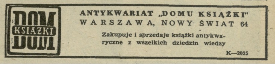 Antykwariat "Domu Książki" Warszawa, Nowy Świat 64