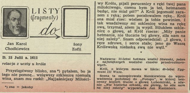 Listy (fragmenty) Jan Karol Chodkiewicz do żonyZofii