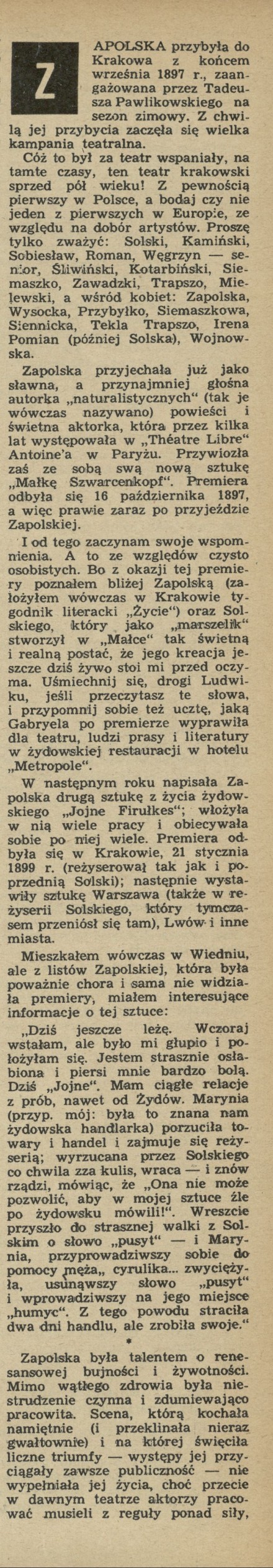 Wspomnienia i plotki literackie * Zapolska i Przybyszewski