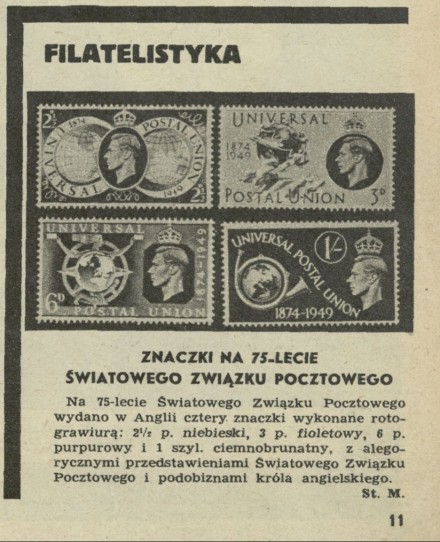 Znaczki na 75-lecie Światowego Związku Pocztowego