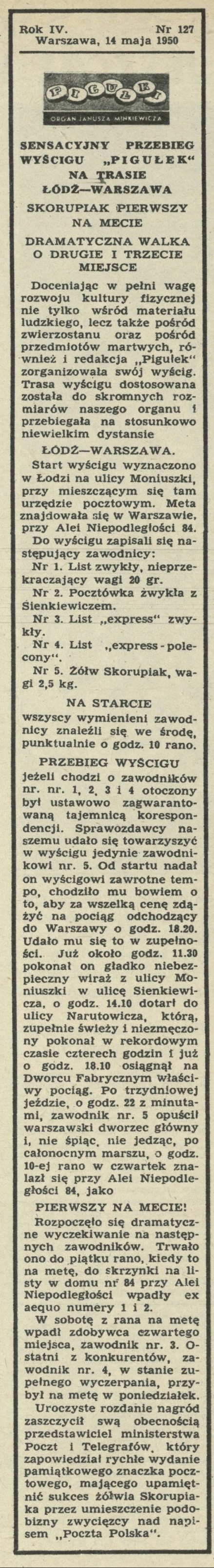 Sensacyjny przebieg wyścigu "Pigułek" na trasie Łódź-Warszawa: Skorupiak pierwszy na mecie