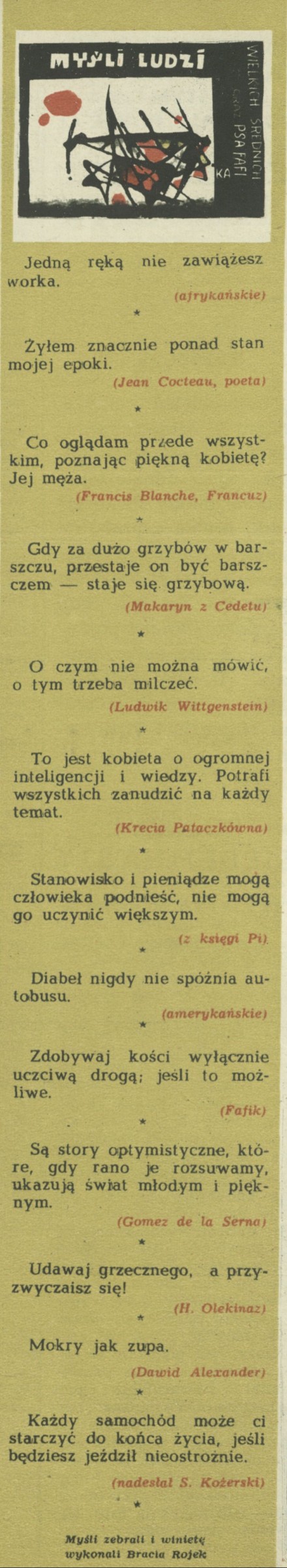 Myśli ludzi wielkich, średnich oraz psa Fafika