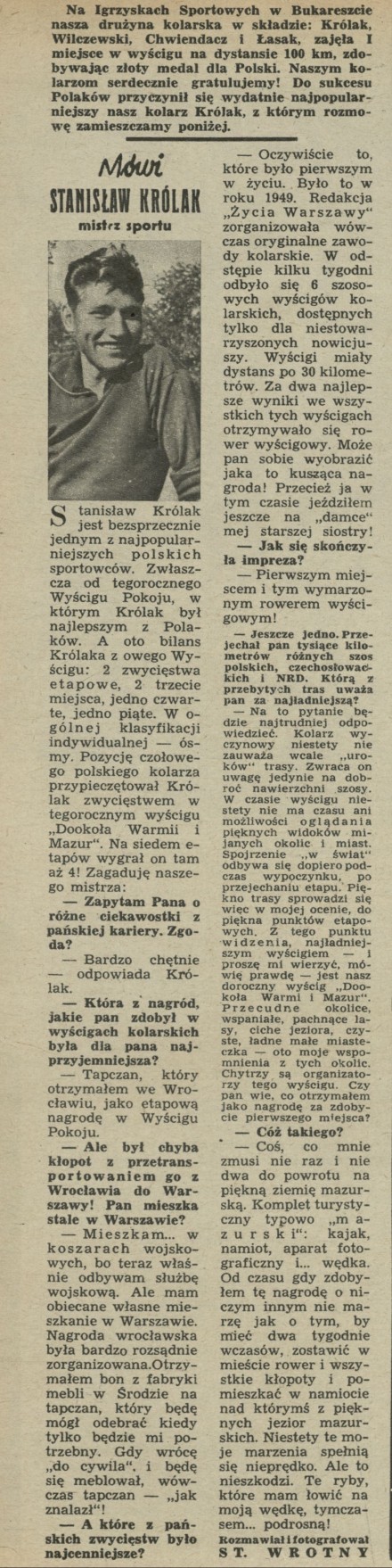 Mówi Stanisław Królak - mistrz sportu