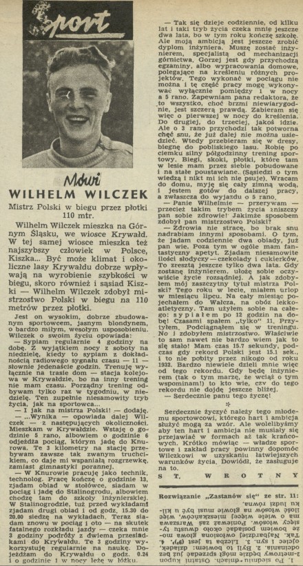 Mówi Wilhelm Wilczek - Mistrz Polski w biegu przez płotki